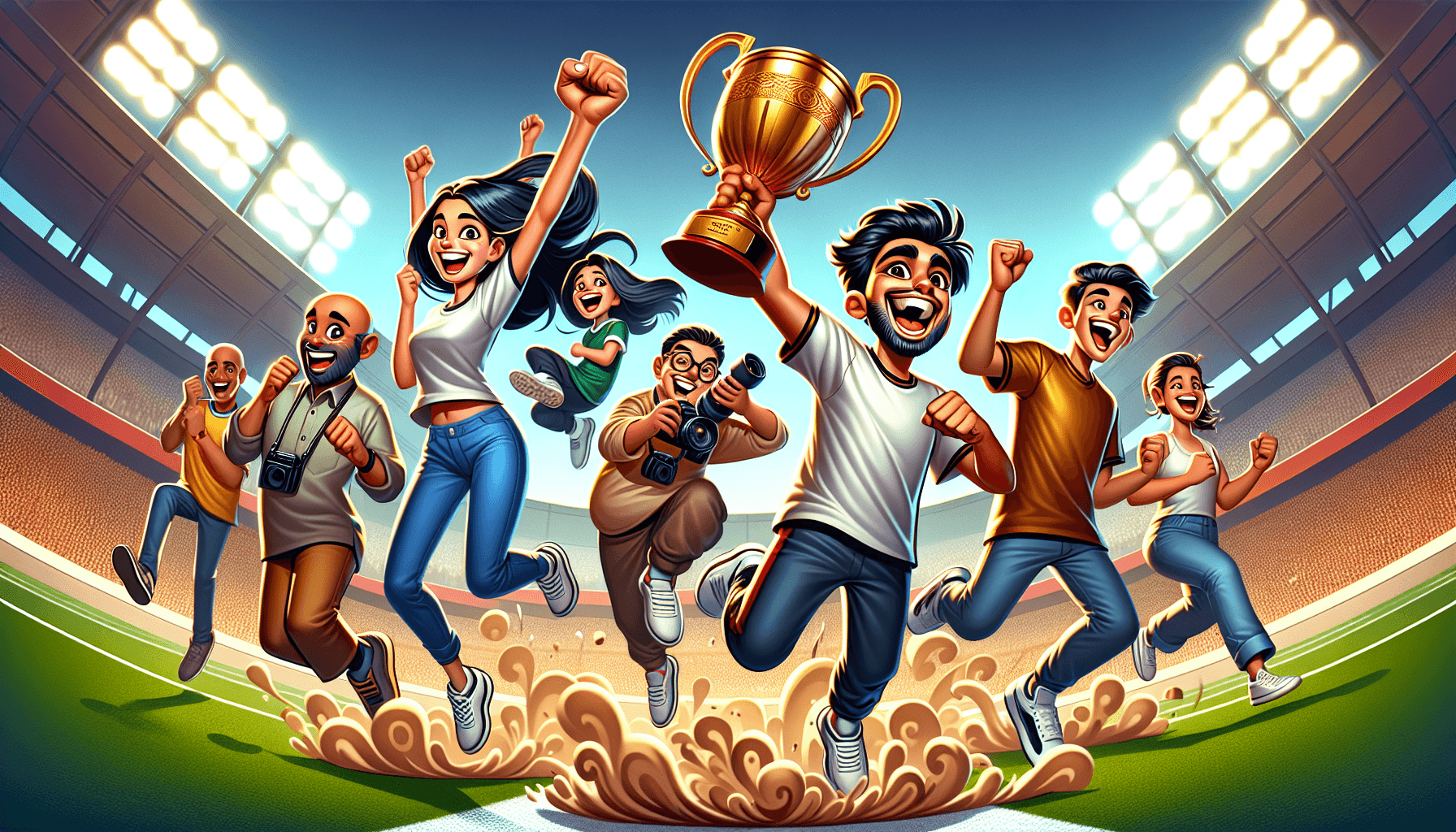 Cartoon characters celebrating victory